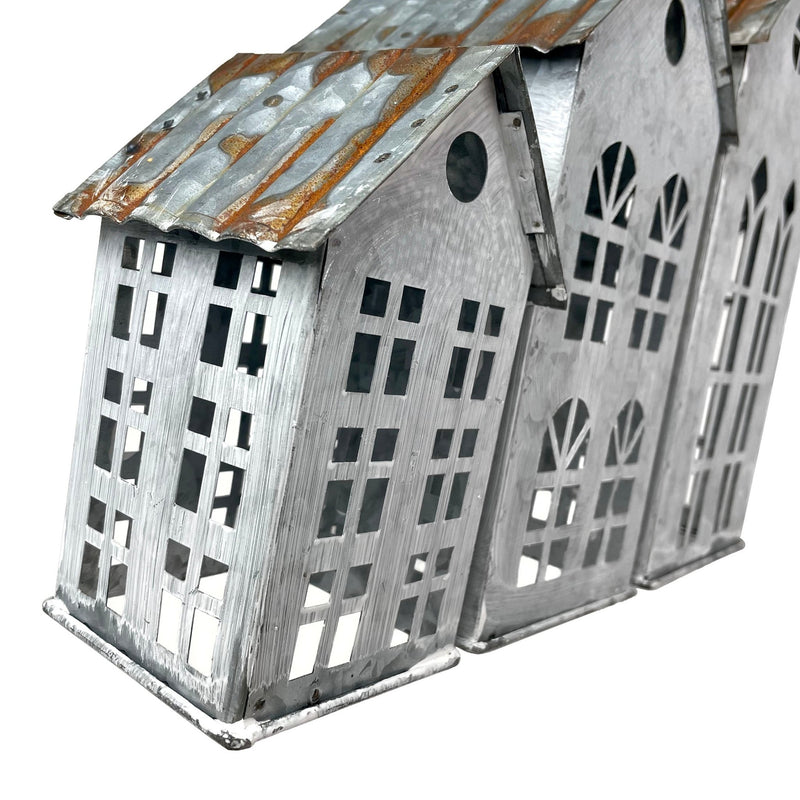 Rustic Charm Set of 3 Distressed Metal House Lanterns: Perfectly Imperfect Finish for Unique Decor Enthusiasts Image 8