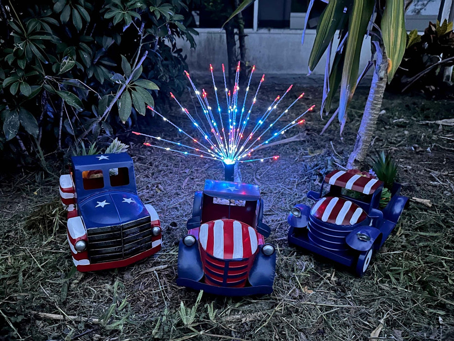 Blue - Image 6 - Rustic Blue Metal Vintage Patriotic Pickup Truck Planter Featuring Stars & Stripes Accents for Charming