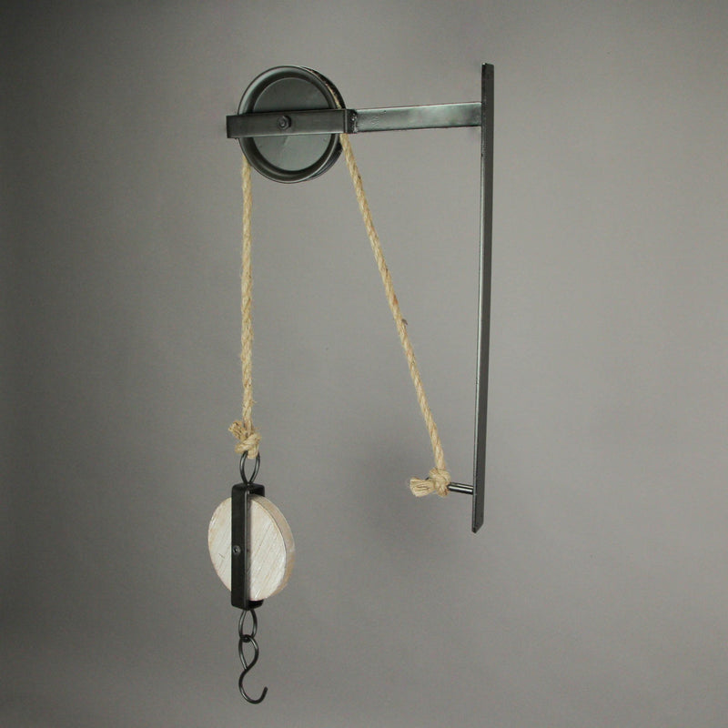 2 - Image 5 - Set of 2 Antique-Inspired Rustic Metal and Wood Pulleys with Hooks - Vintage Wall Decorations for a Timeless