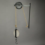 1 - Image 4 - Rustic Vintage Charm - Matte Brown Metal and Wood Pulley & Hook Wall-Mounted Plant Hanger - 30 Inches High -
