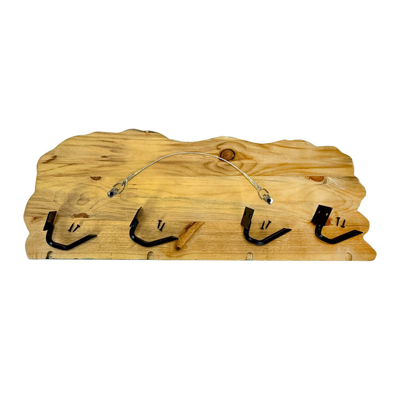 Rustic Walking Bear Cabin Wood Wall Coat Rack, 12.5 x 39.5 Inch Intarsia Wall Sculpture with 4 Metal Hooks, Brown Multi-Color