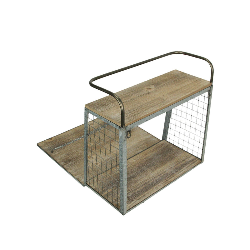 Rustic Wood & Metal Wall Mounted Open Shelf with DIY Customizable Blank Front Panel – Paintable Drop-Down Workspace, Bar,