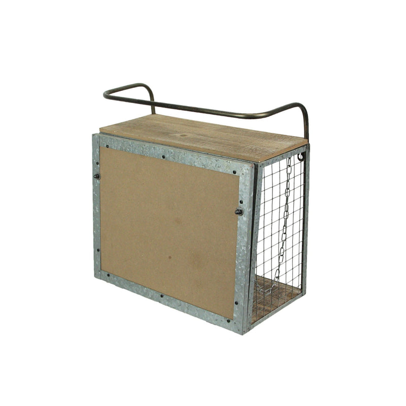Rustic Wood & Metal Wall Mounted Open Shelf with DIY Customizable Blank Front Panel – Paintable Drop-Down Workspace, Bar,