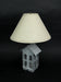 Rustic Galvanized Grey House-Shaped Double Light Table Lamp And Accent Light  - Beige Fabric Shade - Mid Century Modern