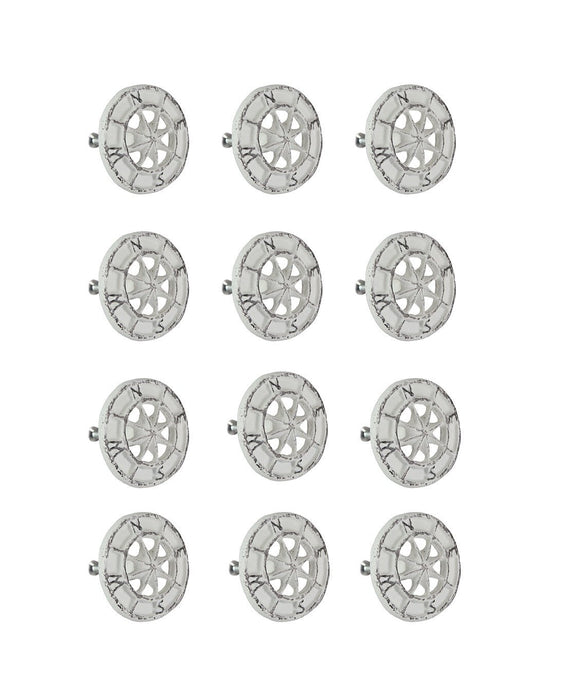 White - Image 1 - Set of 12 Antique White Cast Iron Nautical Compass Rose Cabinet Pulls or Drawer Knobs - 2 Inches in