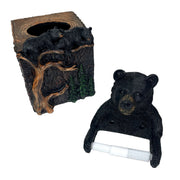 Set of 2 Bear Tissue Box Cover and Toilet Paper Holder – Rustic Black Bear Bathroom Accessories, Durable Resin, Hardware