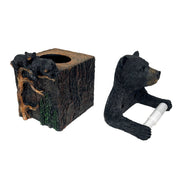 Set of 2 Bear Tissue Box Cover and Toilet Paper Holder – Rustic Black Bear Bathroom Accessories, Durable Resin, Hardware