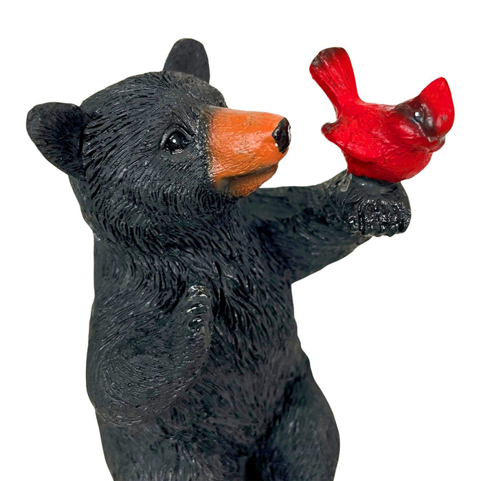 Set of 2 Black Bear Statues with Birds, Approx. 5” Tall – Rustic Resin Figurines Featuring Cardinal & Blue Jay – Woodland