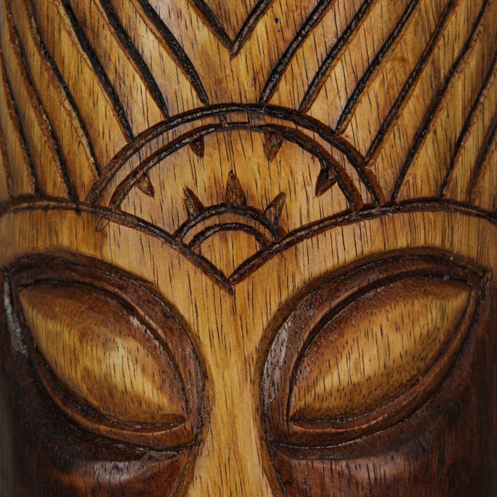 Set of 2 Brown Wood Natural Tiki Mask Wall Hangings-Abstract Design 12 Inches High Image 5