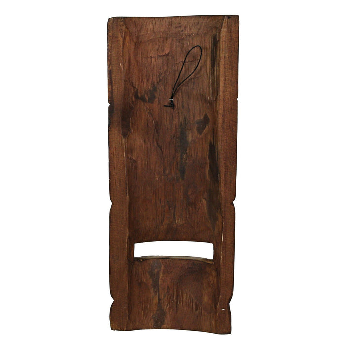 Set of 2 Brown Wood Natural Tiki Mask Wall Hangings-Abstract Design 12 Inches High Image 4