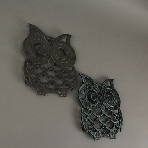 Set of 2 Cast Iron Owl Trivet Brown & Verdigris Home Decor Kitchen Accessories Image 2