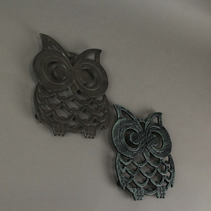 Set of 2 Cast Iron Owl Trivet Brown & Verdigris Home Decor Kitchen Accessories Image 2