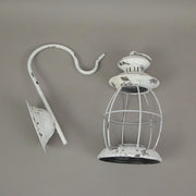 White - Image 4 - Set of 2 Rustic Distressed White Metal Wall Mounted Railroad Lantern Hanging Candle Sconces - Easy To Hang