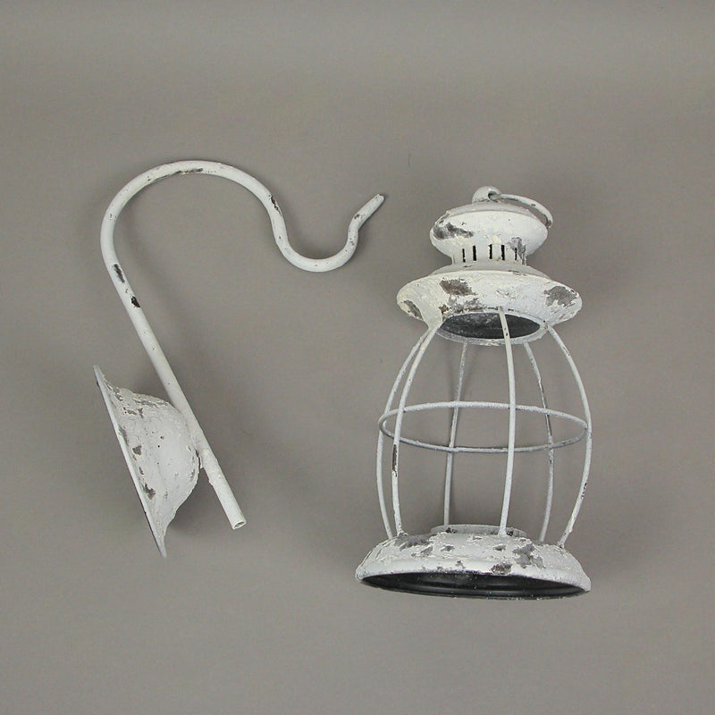White - Image 4 - Set of 2 Rustic Distressed White Metal Wall Mounted Railroad Lantern Hanging Candle Sconces - Easy To Hang