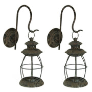 Black - Image 1 - Set of 2 Distressed Black Wall-Mounted Lanterns - Vintage Globe Cage Design - Holds Tea Lights, Votive, or