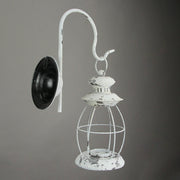 White - Image 3 - Set of 2 Rustic Distressed White Metal Wall Mounted Railroad Lantern Hanging Candle Sconces - Easy To Hang