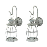 White - Image 1 - Set of 2 Rustic Distressed White Metal Wall Mounted Railroad Lantern Hanging Candle Sconces - Easy To Hang