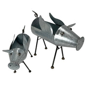 Set of 2 Flying Pig Planters - Distressed Galvanized Gray Metal - Rustic Farmhouse Garden Decor - Whimsical Planters for