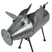 Set of 2 Flying Pig Planters - Distressed Galvanized Gray Metal - Rustic Farmhouse Garden Decor - Whimsical Planters for