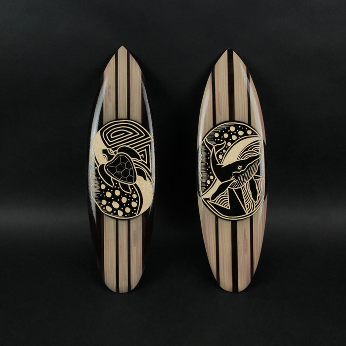 20 Inch - Image 5 - Set of 2 Hand-Carved Wooden Surfboard Wall Hangings Featuring Tribal Whale and Sea Turtle Designs -