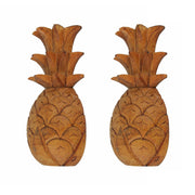 Set of 2 Hand Carved Wooden Pineapple Hanging Wall Art Sculptures Home Decor Image 2