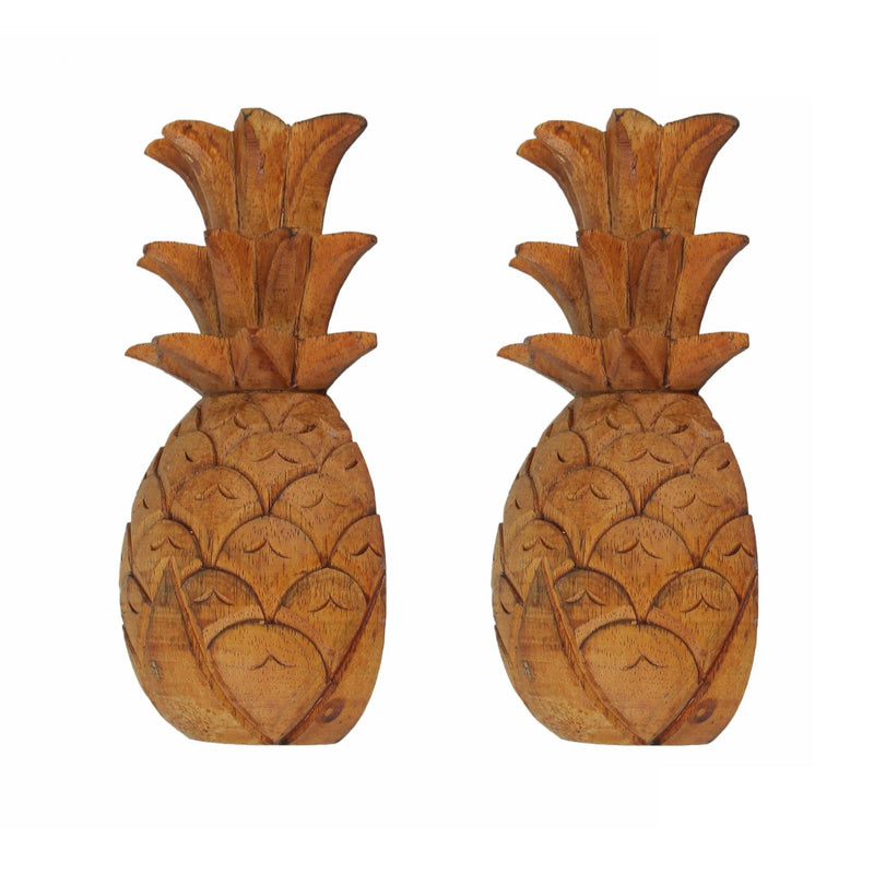 Set of 2 Hand Carved Wooden Pineapple Hanging Wall Art Sculptures Home Decor Image 2