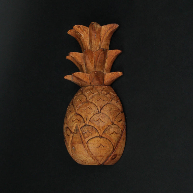 Set of 2 Hand Carved Wooden Pineapple Hanging Wall Art Sculptures Home Decor Image 4