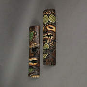 Set of 2 Hand-Crafted Pineapple and Sea Turtle Wood Tiki Wall Hanging Masks: Vibrant Tropical Decor for Indoor and Outdoor