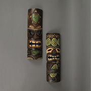 Set of 2 Hand-Crafted Pineapple and Sea Turtle Wood Tiki Wall Hanging Masks: Vibrant Tropical Decor for Indoor and Outdoor