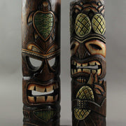Set of 2 Hand-Crafted Pineapple and Sea Turtle Wood Tiki Wall Hanging Masks: Vibrant Tropical Decor for Indoor and Outdoor