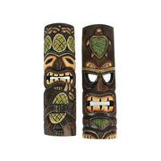 Set of 2 Hand-Crafted Pineapple and Sea Turtle Wood Tiki Wall Hanging Masks: Vibrant Tropical Decor for Indoor and Outdoor