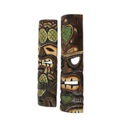 Set of 2 Hand-Crafted Pineapple and Sea Turtle Wood Tiki Wall Hanging Masks: Vibrant Tropical Decor for Indoor and Outdoor