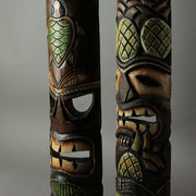 Set of 2 Hand-Crafted Pineapple and Sea Turtle Wood Tiki Wall Hanging Masks: Vibrant Tropical Decor for Indoor and Outdoor