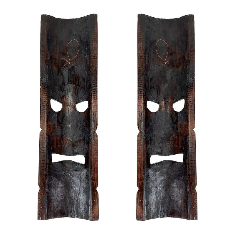 Set of 2 Hand Crafted Wooden 20 Inch Tiki Wall Masks Palm Tree and Plumeria Flower Designs Tropical Décor Image 10