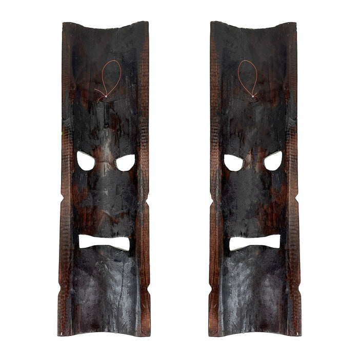 Set of 2 Hand Crafted Wooden 20 Inch Tiki Wall Masks Palm Tree and Plumeria Flower Designs Tropical Décor Image 10