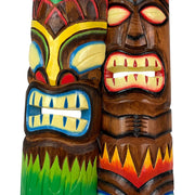 Set of 2 Handcrafted Fire and Earth Wood Tiki Totem Wall Masks - 20 Inches High - Perfect for Vibrant Tropical Ambiance -