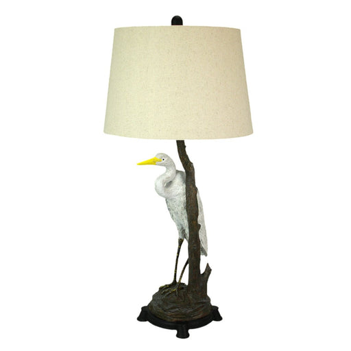 Set of 2 Handpainted Great White Heron Resin Table Lamps - 30.5 Inches High – Colorful Coastal Charm for Your Tropical