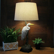 Set of 2 Handpainted Great White Heron Resin Table Lamps - 30.5 Inches High – Colorful Coastal Charm for Your Tropical