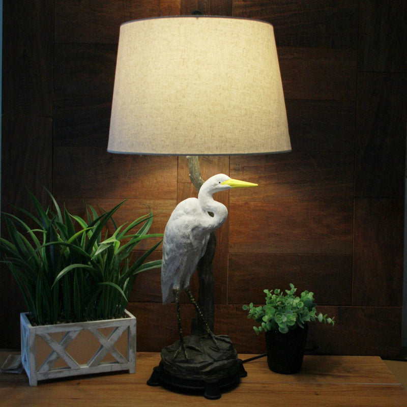 Set of 2 Handpainted Great White Heron Resin Table Lamps - 30.5 Inches High – Colorful Coastal Charm for Your Tropical
