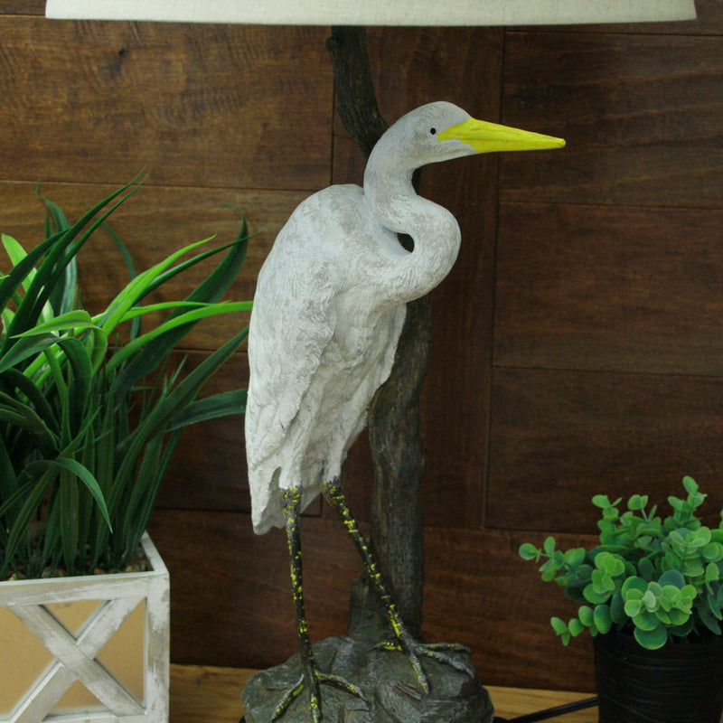 Set of 2 Handpainted Great White Heron Resin Table Lamps - 30.5 Inches High – Colorful Coastal Charm for Your Tropical