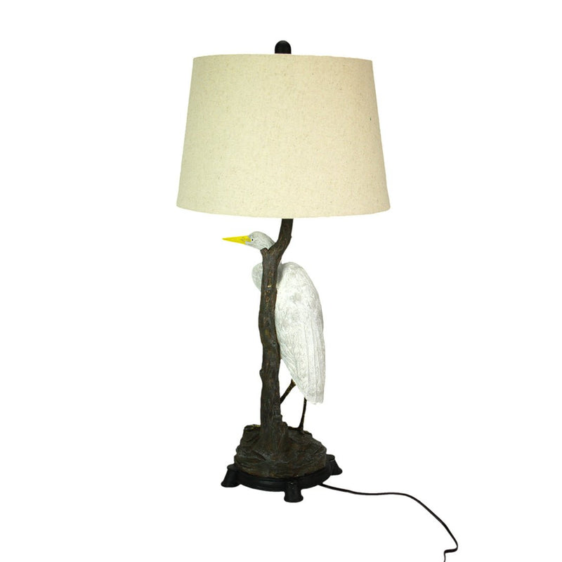 Set of 2 Handpainted Great White Heron Resin Table Lamps - 30.5 Inches High – Colorful Coastal Charm for Your Tropical