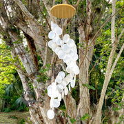 Set of 2 Spiral Capiz Shell Wind Chimes – Coastal White and Blue Green Outdoor Hanging Décor, 29-Inch Elegant Shell Chimes,