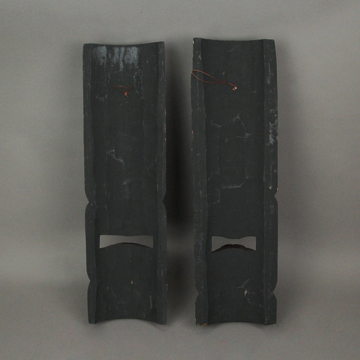 Set of 2 Unique Hand-Carved Wooden Polynesian-Style Tiki Wall Hanging Masks Featuring Sun and Flower Headdress - Artisan