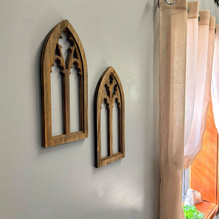 Black - Image 5 - Set of 2 Blackwashed Wood Gothic Arch Window Frame Wall Hangings - 15.75 Inch Sculptural Decor for Home,