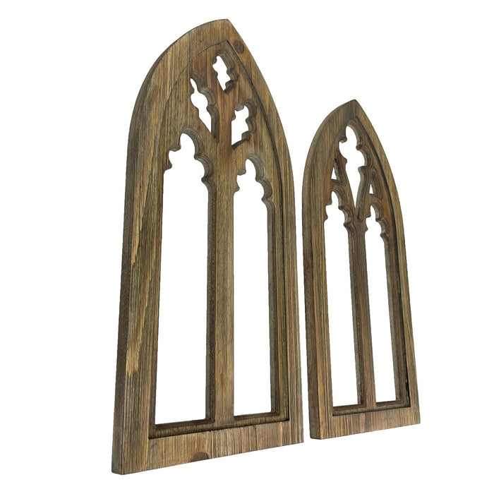 Black - Image 2 - Set of 2 Blackwashed Wood Gothic Arch Window Frame Wall Hangings - 15.75 Inch Sculptural Decor for Home,