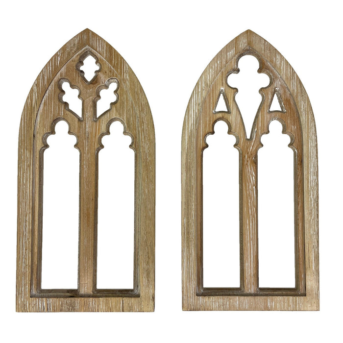 White - Image 1 - Set of 2 Whitewashed Wood Gothic Arch Window Frame Wall Hangings - 15.75 Inch Sculptural Home Decor,