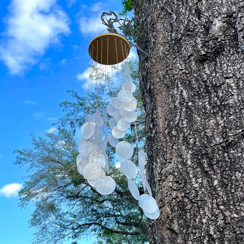 Set of 2 White Capiz Shell Wind Chimes – Elegant 29-Inch Hanging Coastal Décor for Patio, Garden, Porch or Balcony, Soothing