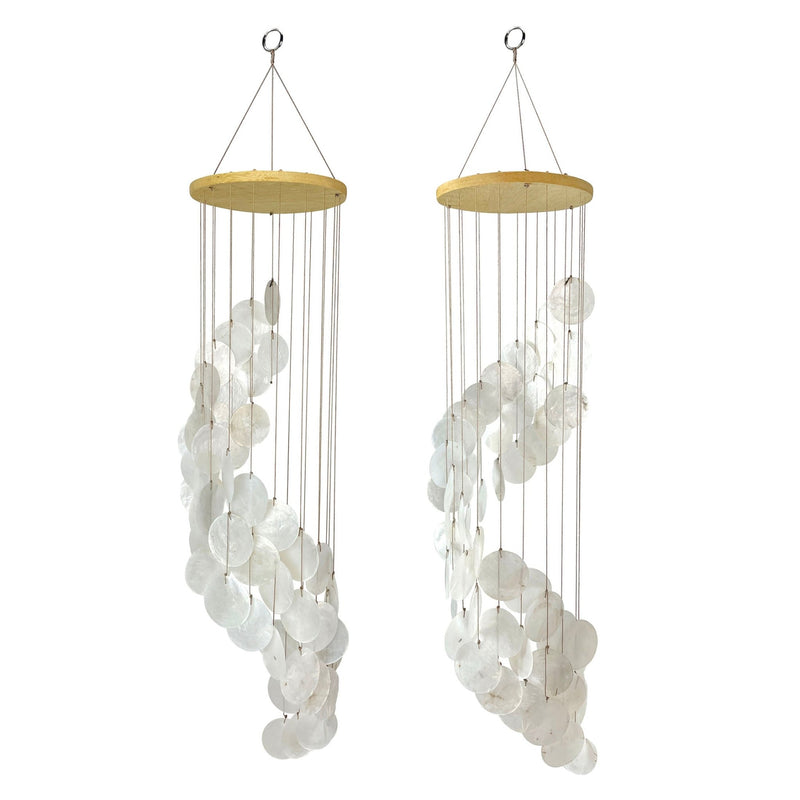 Set of 2 White Capiz Shell Wind Chimes – Elegant 29-Inch Hanging Coastal Décor for Patio, Garden, Porch or Balcony, Soothing