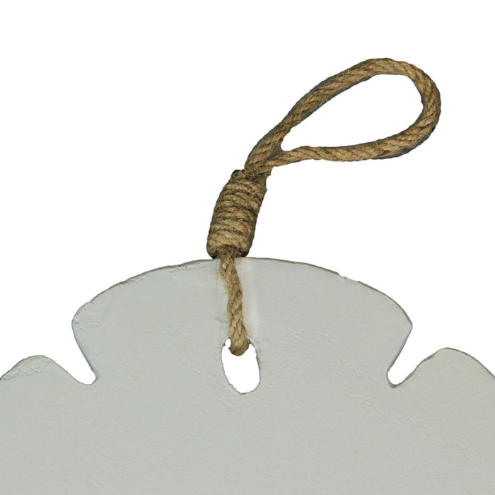 Set of 2 Wooden Sand Dollar Wall Hangings – Coastal Blue and White Decorations – 8 Inches in Diameter, with Jute Rope Hangers