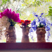 Set of 3 Bespectacled Animal Cement Vases – Fox, Owl, Deer, Gold Accents, Knit Textured Scarves, Real Wire Glasses, Whimsical